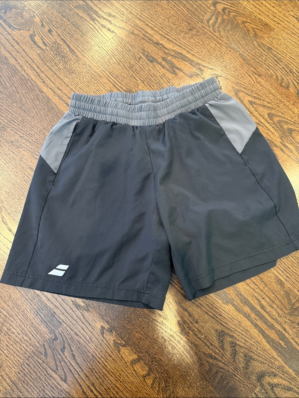 Men's Black Athletic Shorts with Gray Waist and Pockets babolar medium